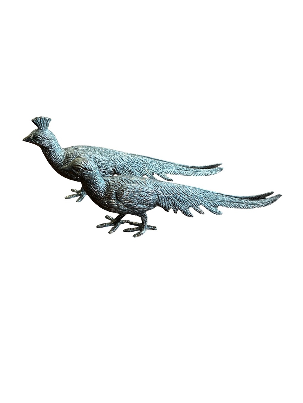 Vintage Italian Silver Pheasant Figurine Pair MCM Hollywood Regency Decor